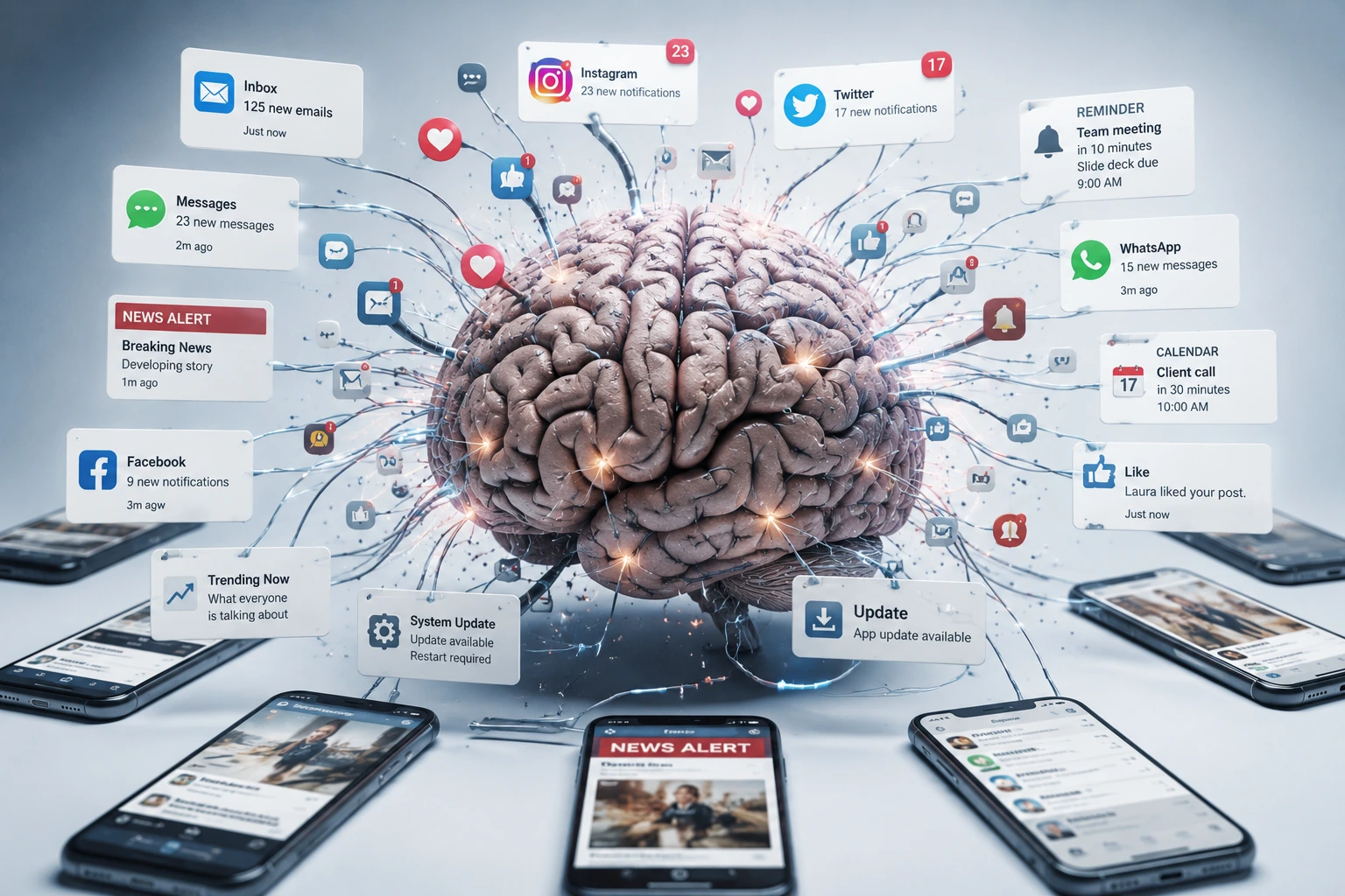 Constant digital stimulation contributing to cognitive overload and mental exhaustion.